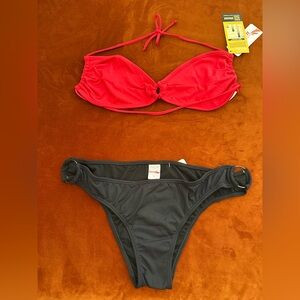 Lucenti Italian New With Tags Red Top Black ORing Bottoms Bikini Xl Top L Bottom